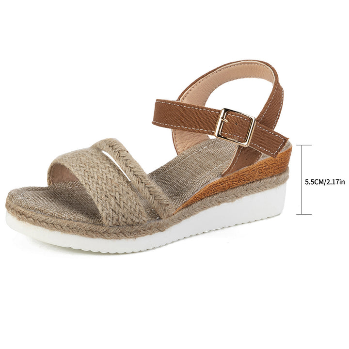 Straw Woven Hemp Rope Wedge Lightweight Sandals Women Platform Beach Sandals with Buckle - GLAMWEARS