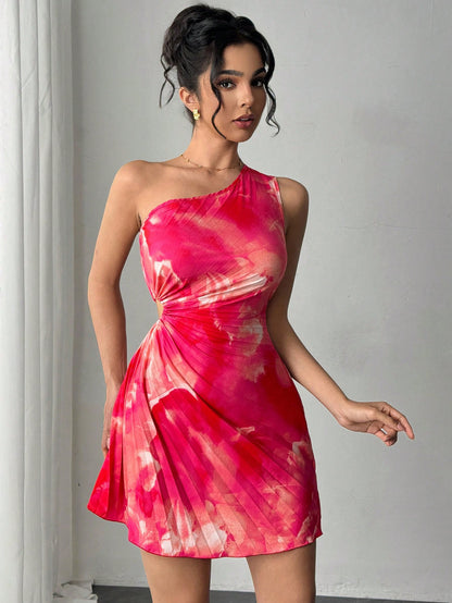 Women Clothing Spring Sexy Printed Pleated Dress