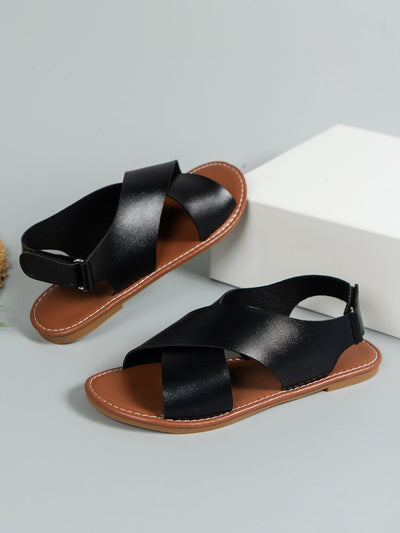 Cross Strap Flat Sandals Women Retro Wide Band Open Toe Beach Slippers Sandal