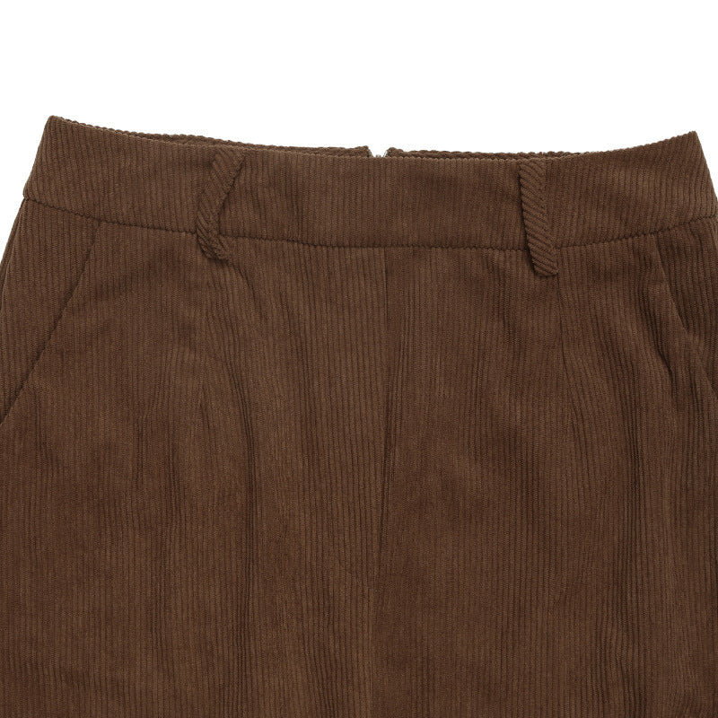 Retro Corduroy Skirt Autumn Winter Elegant Office Split Skirt Women