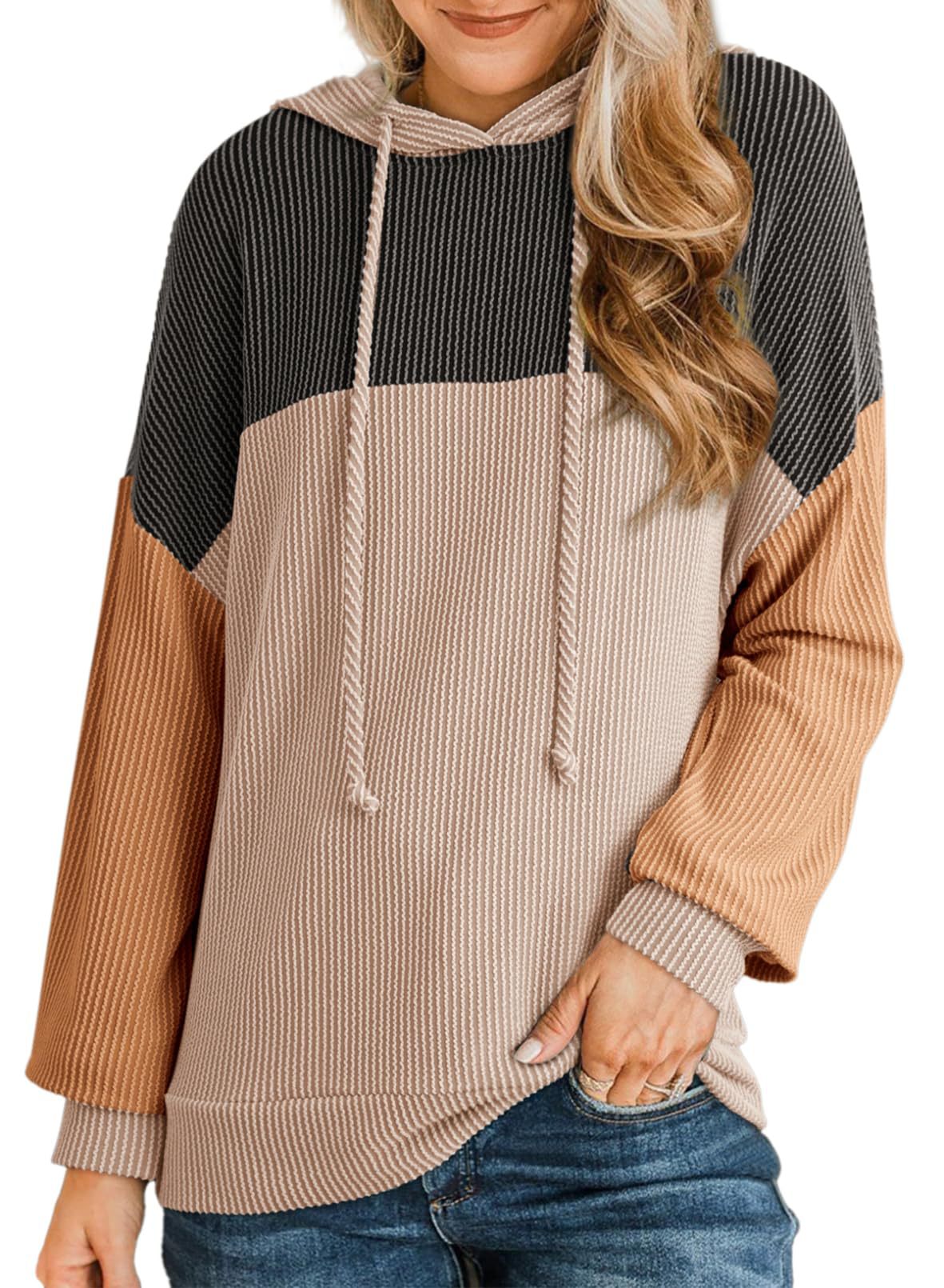 Autumn Winter Twist Strip Color Matching Long Sleeve Hoodie Loose Sweater