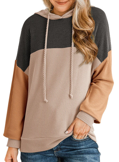 Autumn Winter Twist Strip Color Matching Long Sleeve Hoodie Loose Sweater