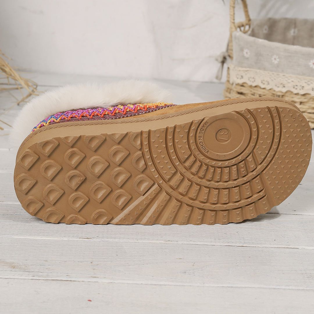 Winter Knitted Belt Wool Mouth Short Snow Boots Women Thick Bottom Thickened Fleece lined Platform Slip on Cotton Shoes - GLAMWEARS