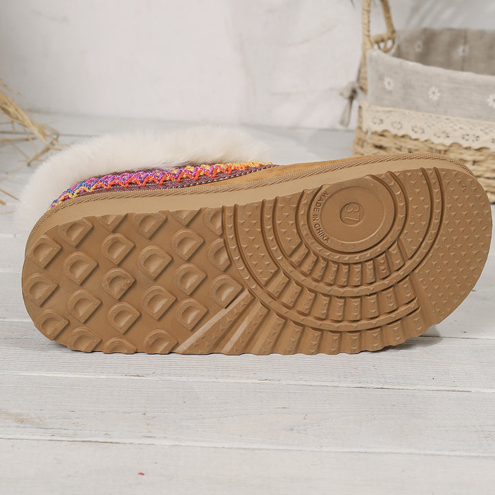 Winter Knitted Belt Wool Mouth Short Snow Boots Women Thick Bottom Thickened Fleece lined Platform Slip on Cotton Shoes - GLAMWEARS