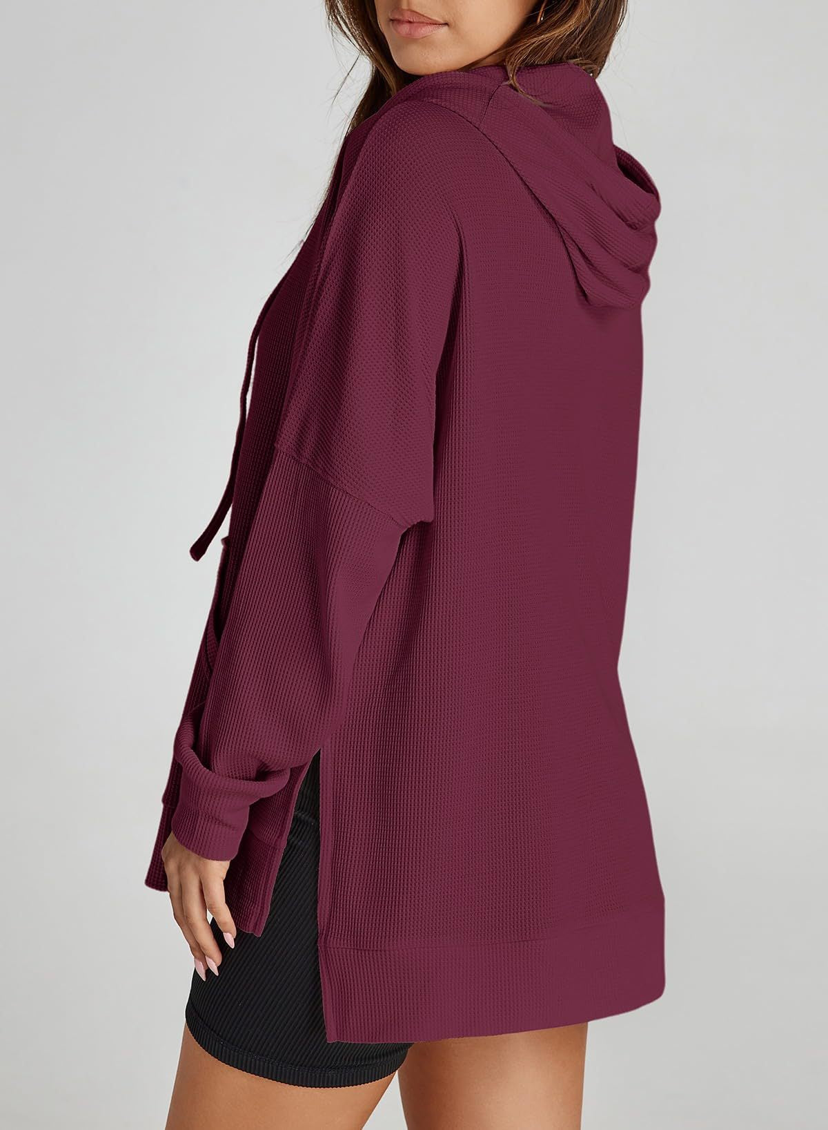 Autumn Winter Women Waffle Knitted Pullover Long Sleeve Sweater Sweatshirt Hoodie Women