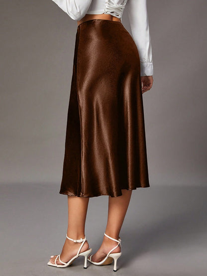 Women Clothing Brand Satin Satin Skirt High Sense Small Artificial Silk Skirt Women Skirt