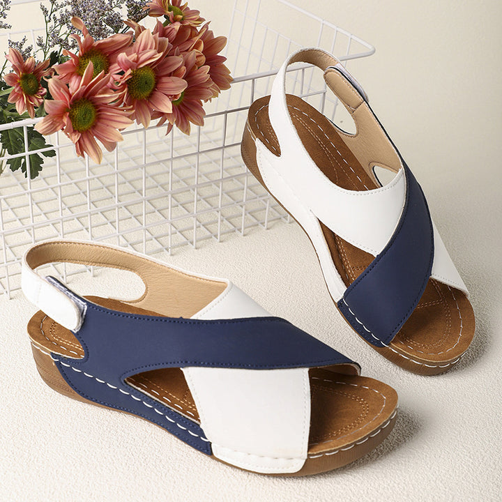Platform Cross Wedge Sandals Women Outer Wear Contrast Color Breathable Velcro Beach Slippers - GLAMWEARS