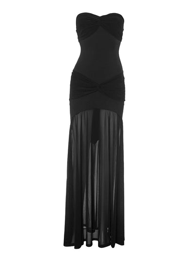 Women Clothing Solid Color Sleeveless Backless Slim Fit Sheath Pleated Tube Top Maxi Dress