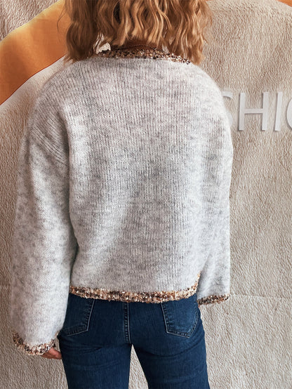 Lacework round Neck Knitted Pullover Casual Office Vintage Women Wear Sweater