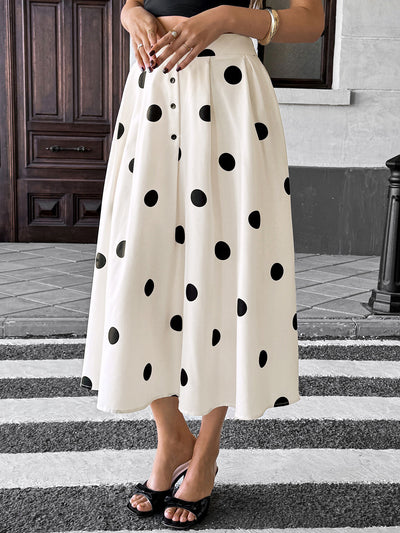 Summer Mid Length Umbrella Skirt Polka Dot Skirt Elastic Elegant Retro A line Skirt