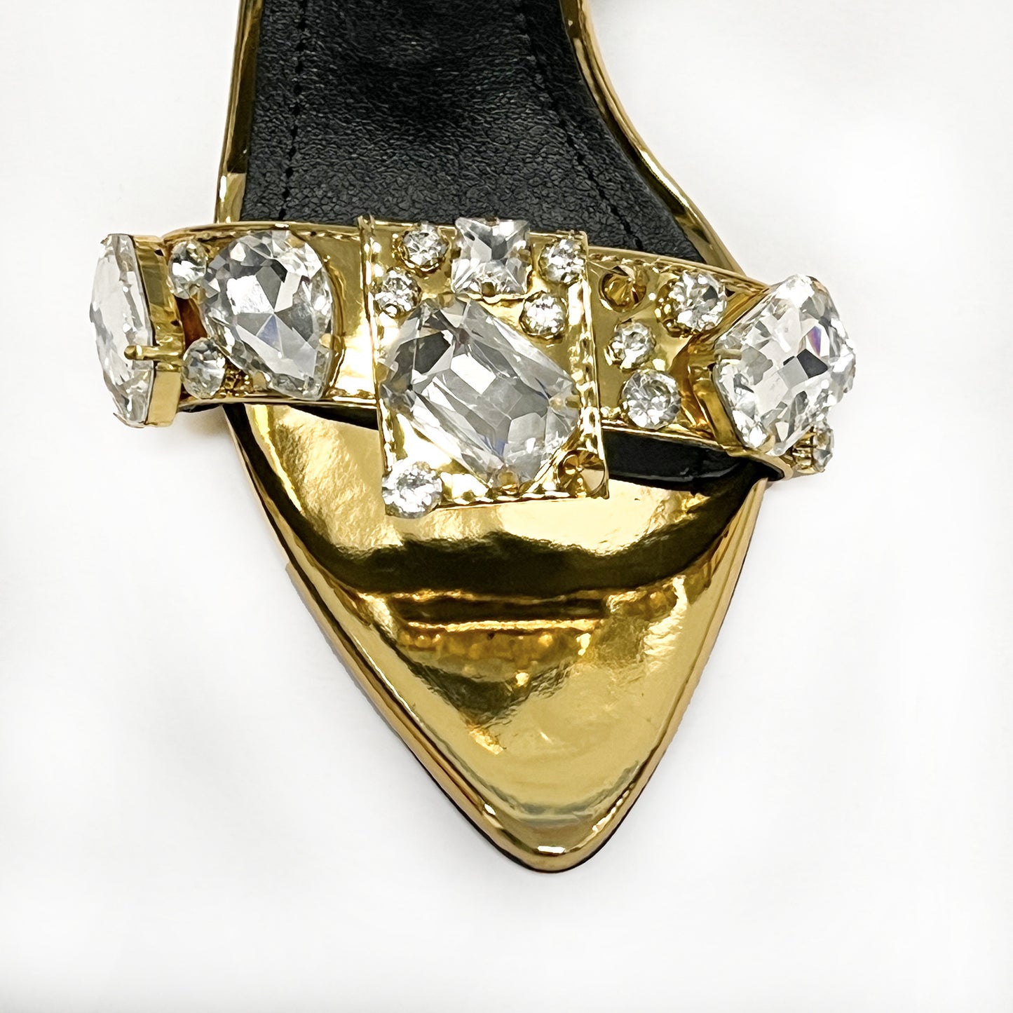 11cm Pointed Gold Rivet Rhinestone Stiletto Heels Summer Sandals Plus Size Shoes