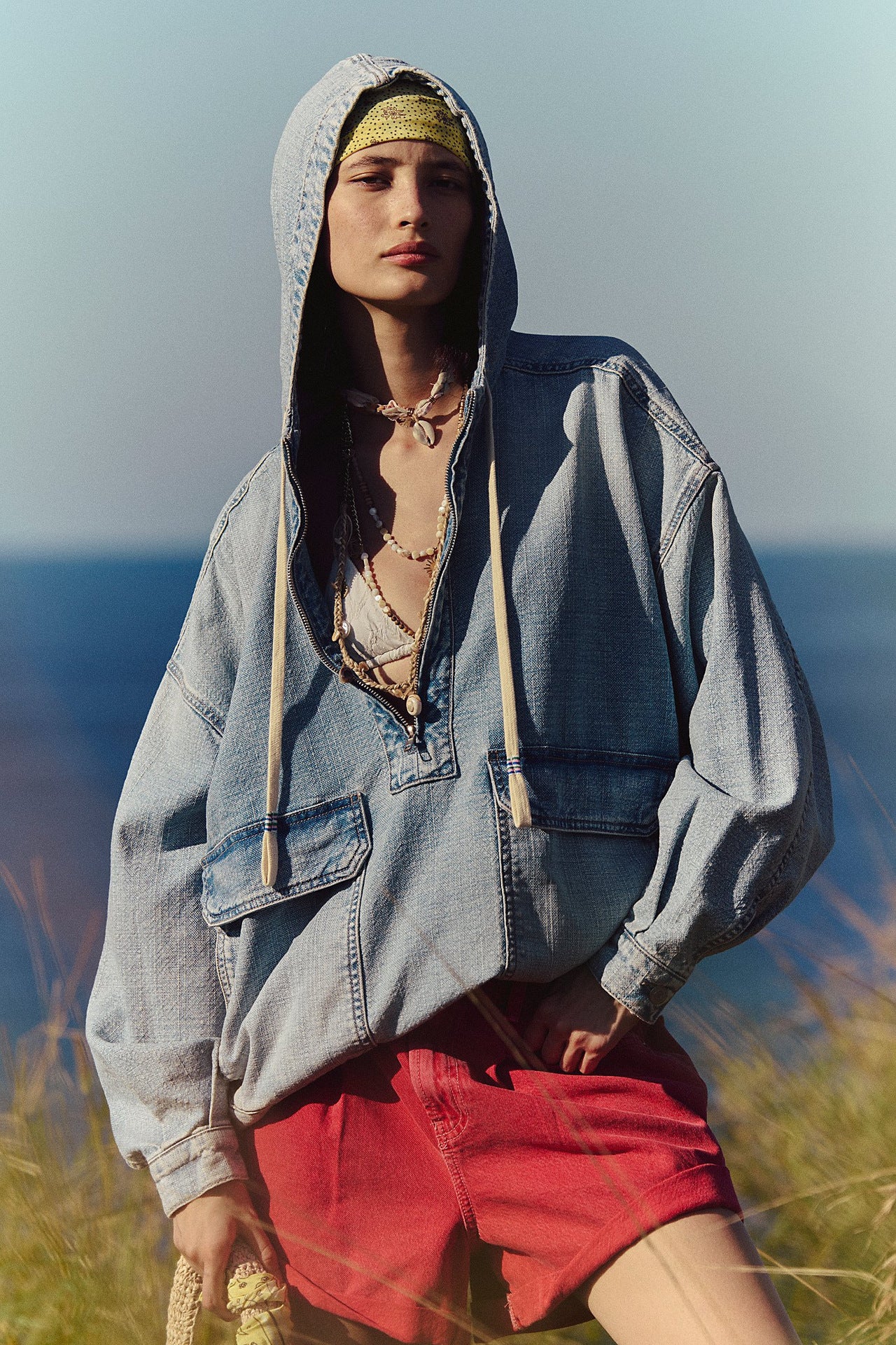 Autumn Loose Casual Washed Hooded Denim Long Sleeved Tops