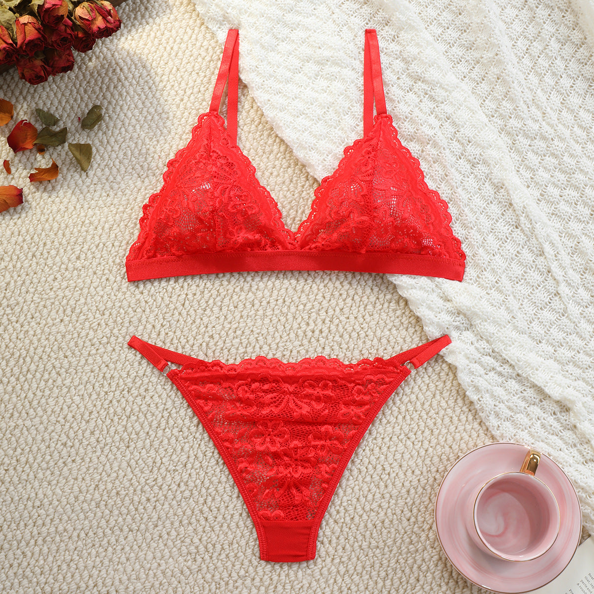 Lace Bra Set Sexy Lingerie Push up Girl Triangle Cup Comfortable Big Breasts Sexy Pajamas