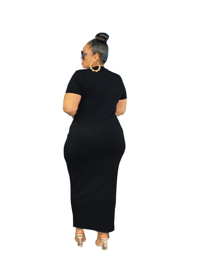 Plus Size Sexy Holes Solid Color Nightclub Dress