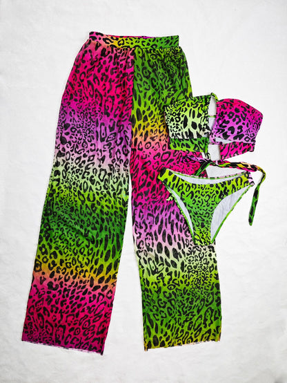 Sexy Printed Mesh Trousers Three Piece Swimsuit Set