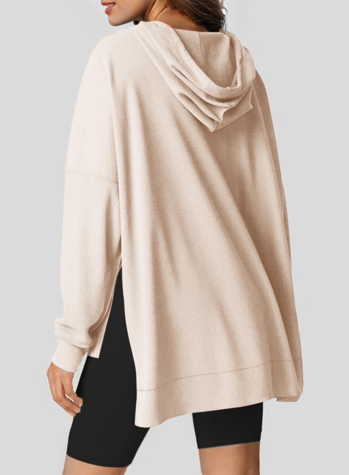 Autumn Winter Women Waffle Knitted Pullover Long Sleeve Sweater Sweatshirt Hoodie Women