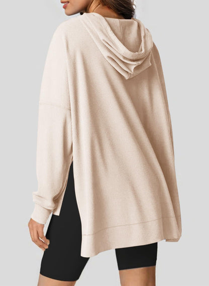 Autumn Winter Women Waffle Knitted Pullover Long Sleeve Sweater Sweatshirt Hoodie Women