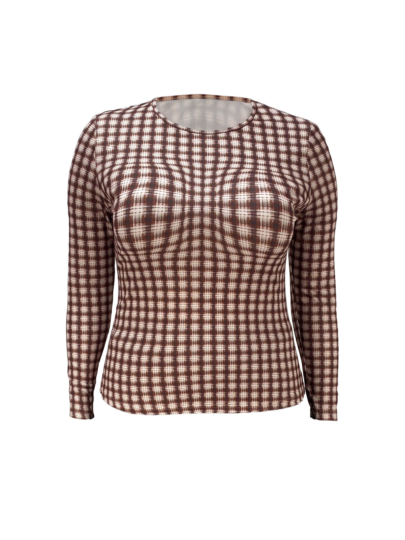 Women Clothing Best Casual round Neck Plaid Printed plus Size Top