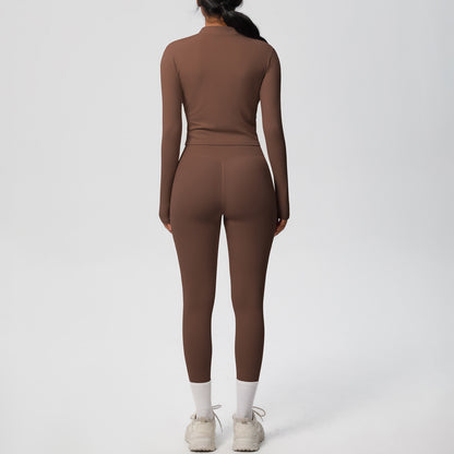 Skinny Yoga Pants High Waist Nude Feel Sports Zip Long Sleeve Coat Workout Clothes Hip Lifting Yoga Set