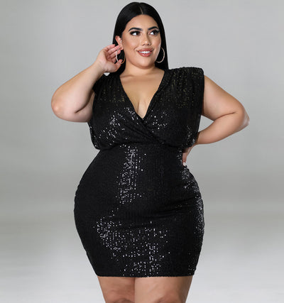 Plus Size Women Clothes Spring Sequin Sexy Vest Dress