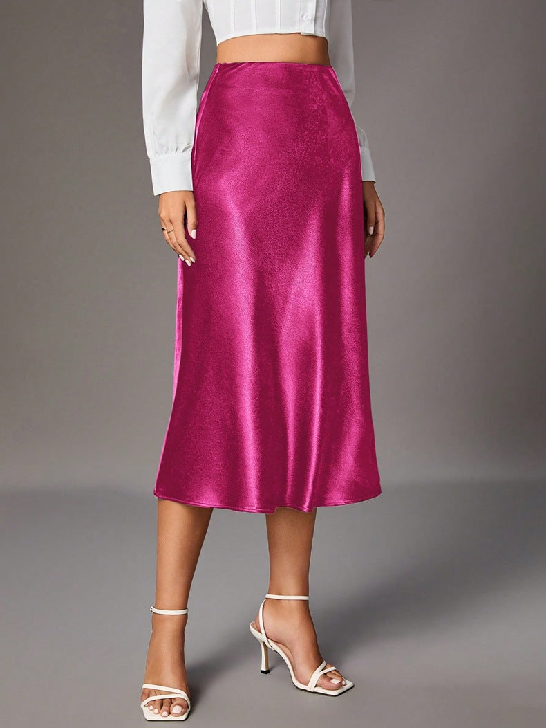 Women Clothing Brand Satin Satin Skirt High Sense Small Artificial Silk Skirt Women Skirt