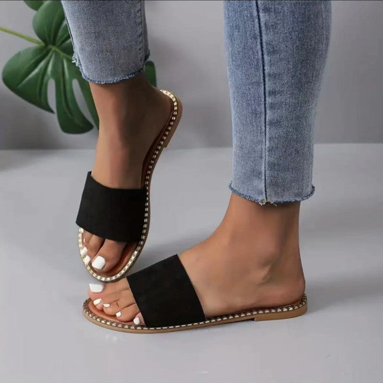 Flat Color Leopard Print Slippers Women Outer Wear Candy Color Lightweight Beach Slippers - GLAMWEARS