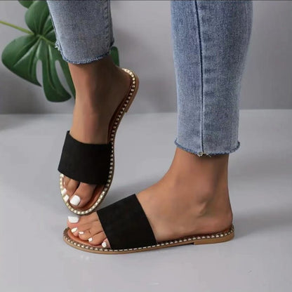 Flat Color Leopard Print Slippers Women Outer Wear Candy Color Lightweight Beach Slippers