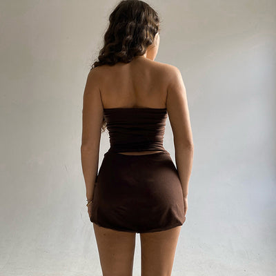 Women Clothing Summer Casual Horizontal Bra Slim Fit Short Skirt Set