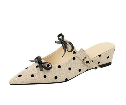 Minority Bow Toe Cap Slipper Polka Dot Wedge Comfortable All Match Slip on Women Shoes Outdoor Slippers