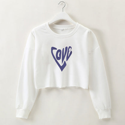 Women Clothing Autumn Winter Love Heart-Shaped Letter Graphic Printing round Neck Short Long-Sleeved Sweatshirt