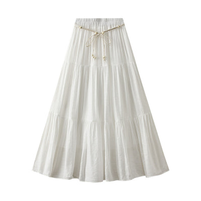 Cotton Linen Tiered Dress Skirt Slimming Draping Effect A line Dress Women Summer Long Stitching Big Swing Skirt