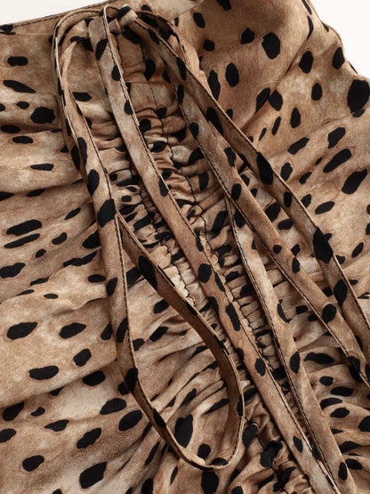 LEOPARD PRINT DRAWSTRING SPLIT MAXI SKIRT