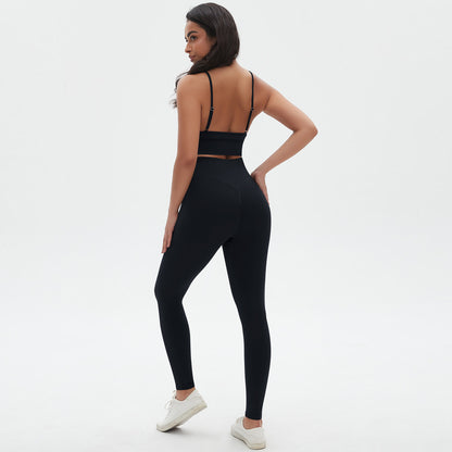 Knit Breathable Yoga Clothes Sexy Beauty Back Sports Bra High Waist Shaping Tights Fitness Suit