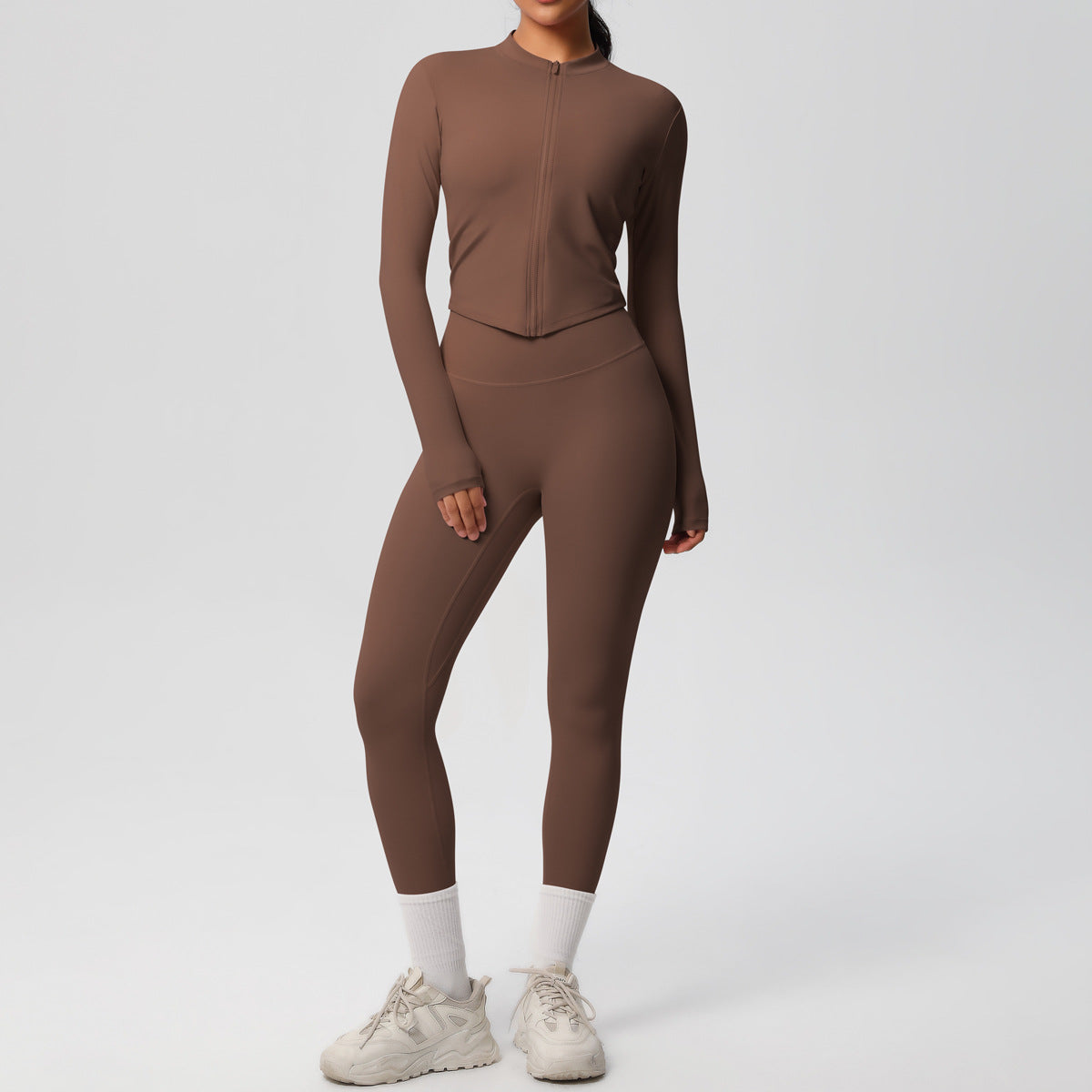 Skinny Yoga Pants High Waist Nude Feel Sports Zip Long Sleeve Coat Workout Clothes Hip Lifting Yoga Set