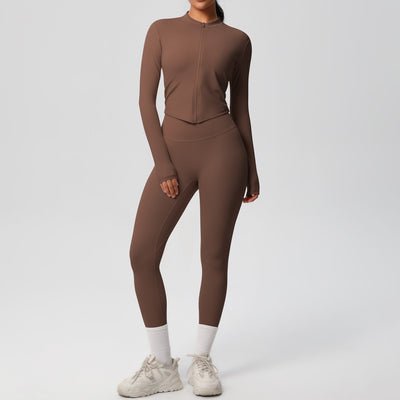 Skinny Yoga Pants High Waist Nude Feel Sports Zip Long Sleeve Coat Workout Clothes Hip Lifting Yoga Set