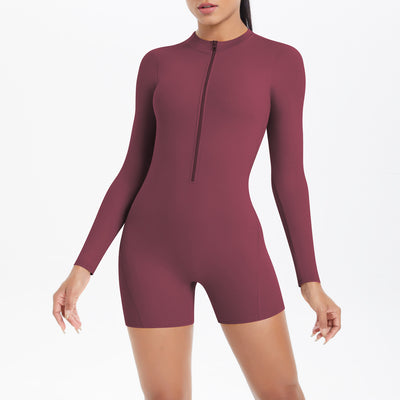 Hollow Out Cutout Beauty Back Half Open Zipper One Piece Peach Hip Sports Fitness Bare Back Jumpsuit Yoga Clothes Women