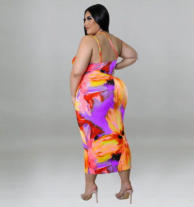 Plus Size Women Clothing Summer Sexy Sling Backless Dress