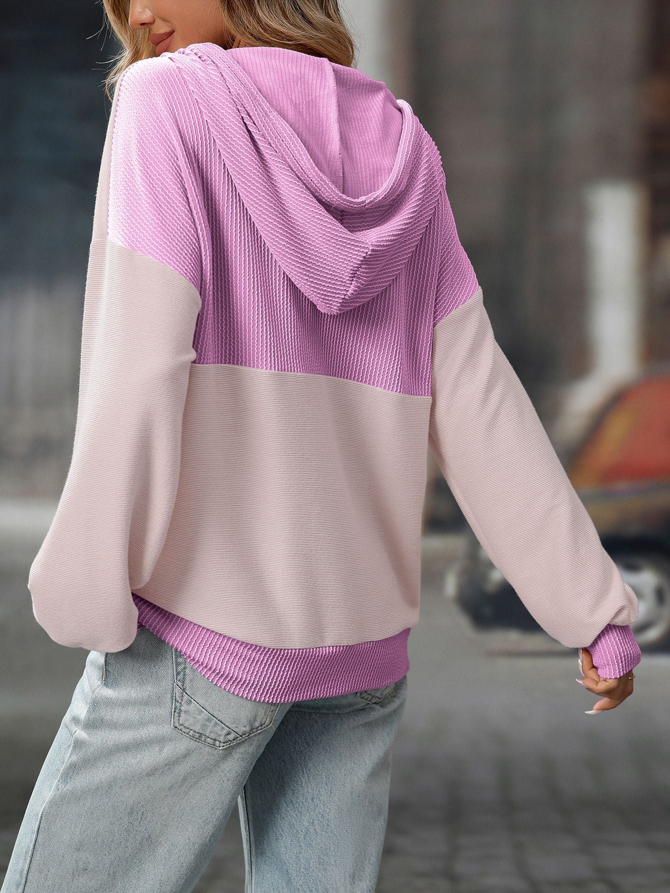 Pullover Women Clothing Autumn Winter Women Contrast Color Twist Strip Hooded Sweater