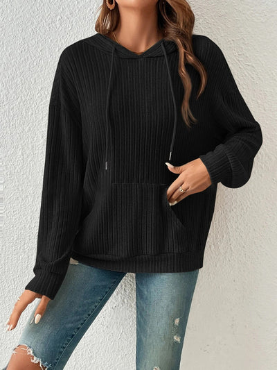 Autumn Winter Knitwear Hooded Sunken Stripe Kangaroo Pocket Long Sleeve Bathroom