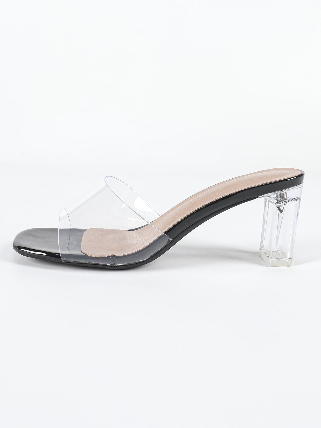 Summer Ladies' Sandals Outer Wear High Heel Chunky Heel Transparent Vamp Women Shoes Square Toe Open Toe Clear Heel