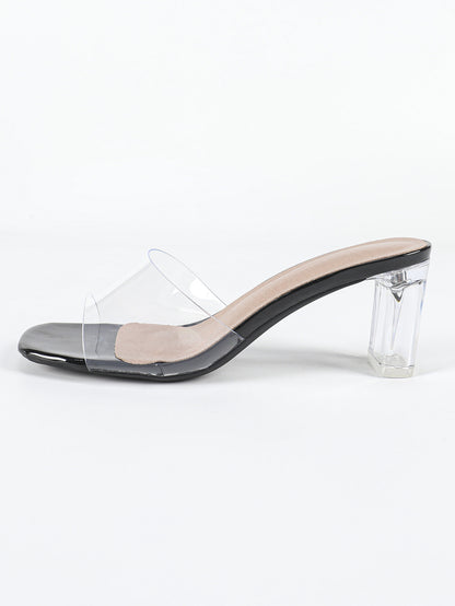 Summer Ladies' Sandals Outer Wear High Heel Chunky Heel Transparent Vamp Women Shoes Square Toe Open Toe Clear Heel