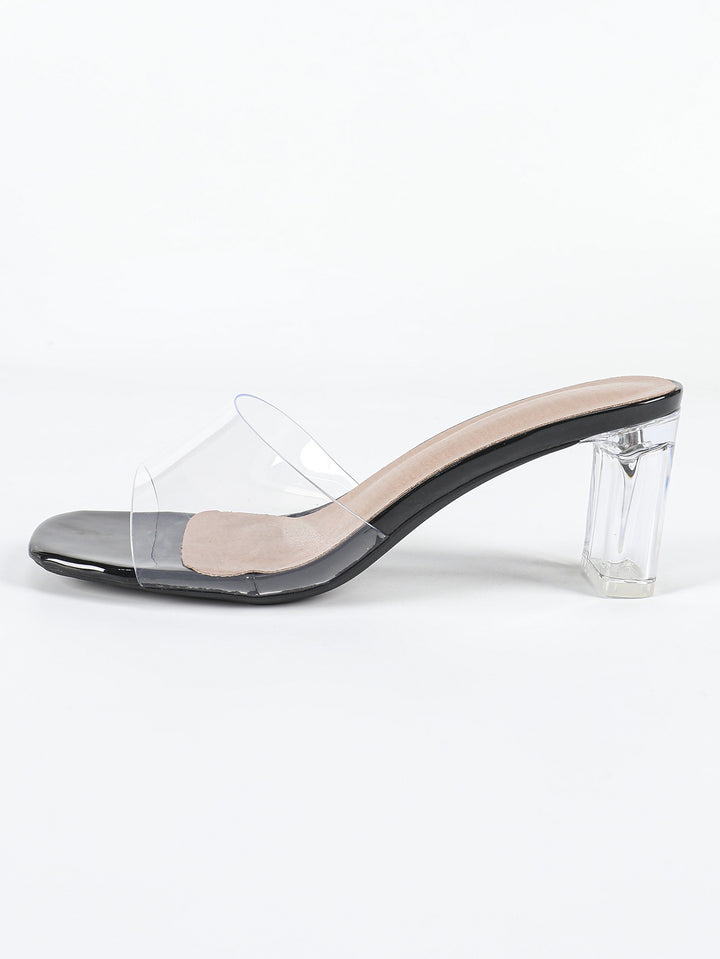 Summer Ladies' Sandals Outer Wear High Heel Chunky Heel Transparent Vamp Women Shoes Square Toe Open Toe Clear Heel - GLAMWEARS