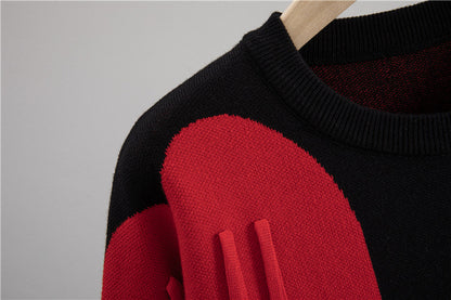 Love Tassel Autumn Winter Sweater Fashionable Knitted round Neck Stitching round Neck Pullover Top Knitting