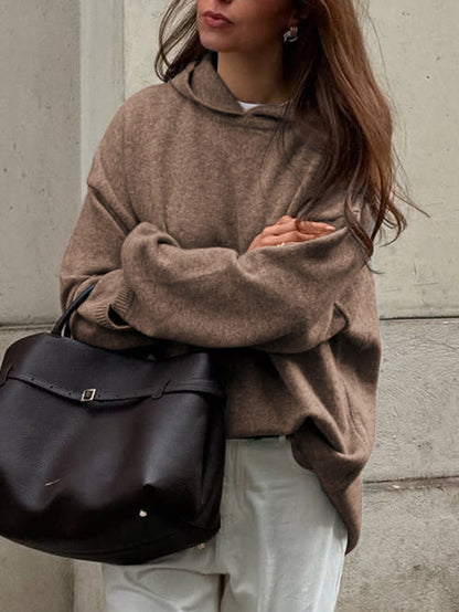Casual Minimalist Long Sleeve Hooded Sweater Woolen