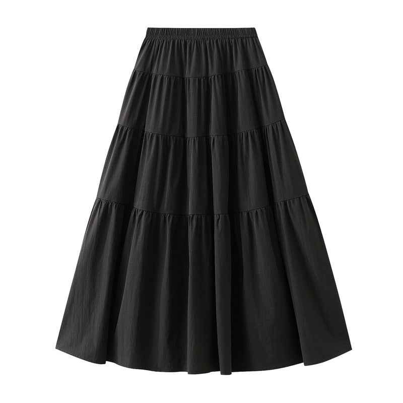 Elastic Waist Bright Color Skirt Travel Large Swing Skirt Summer Soft Overknee Long Skirt