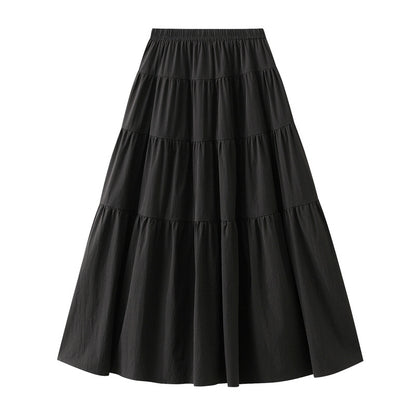 Elastic Waist Bright Color Skirt Travel Large Swing Skirt Summer Soft Overknee Long Skirt