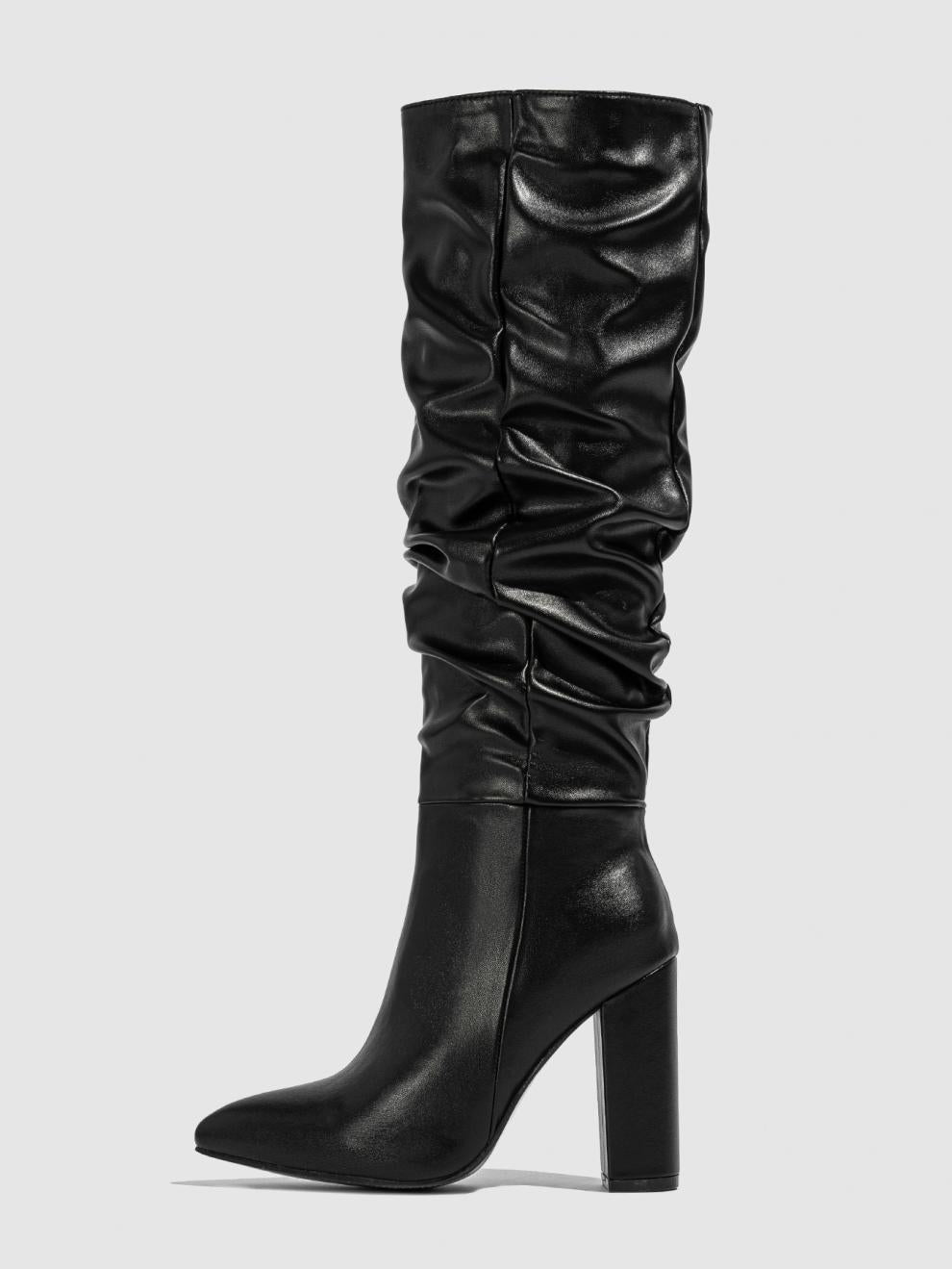 Boots Simple Shallow Mouth Pointed Mid Calf Chunky Heel Boots Slip on Comfortable Outdoor All Matching