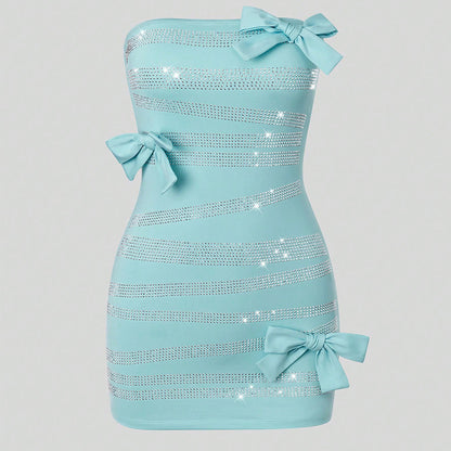 Popular off Shoulder Butterfly Rhinestone Sheath Dress Dress Milk Silk Outer