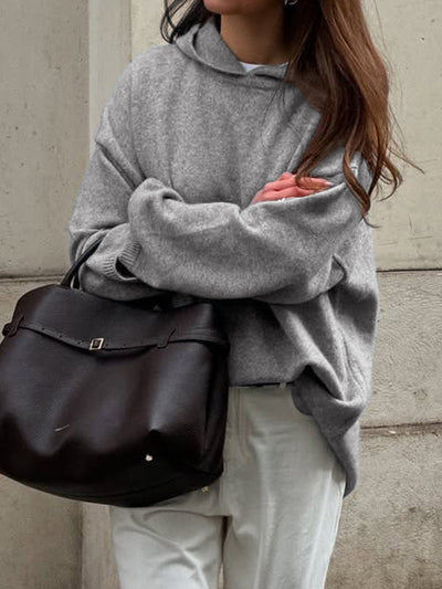 Casual Minimalist Long Sleeve Hooded Sweater Woolen