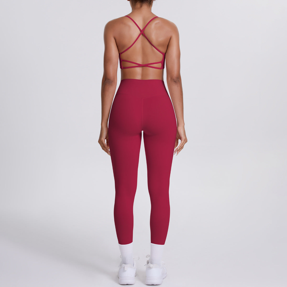 Nude Feel No Embarrassment Line Sports Trousers Sexy Shoulder Strap Beauty Back Running Fitness Pants Yoga Clothes Set
